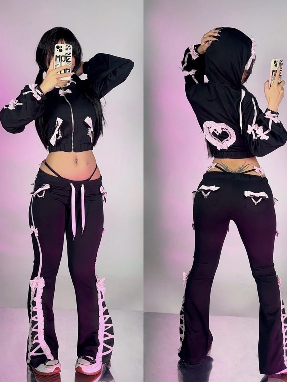 Jirai Kei Bow Track Hoodie set